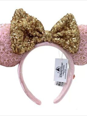 Disney Parks Pink Gold Minnie Mouse Bow Princess Ears Mickey Headband Ears